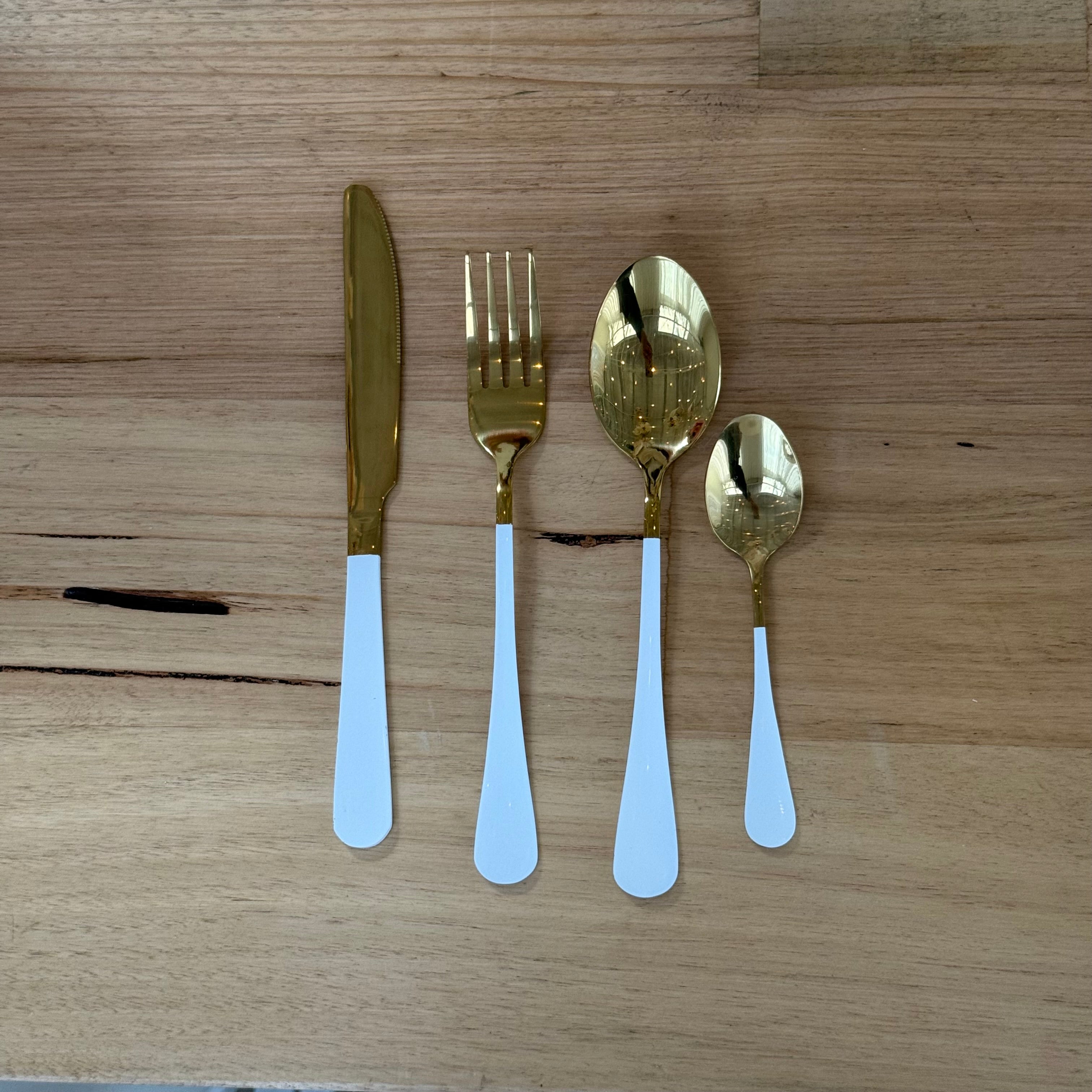 White Handle Gold Cutlery
